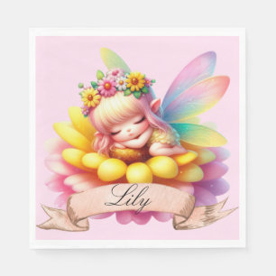 Serviette En Papier Jolie Fée Endormie Rêves Suaves Floraux Fantaisist