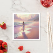 Serviette En Papier Jolie Femme Laissant des empreintes sur une plage (En situation)