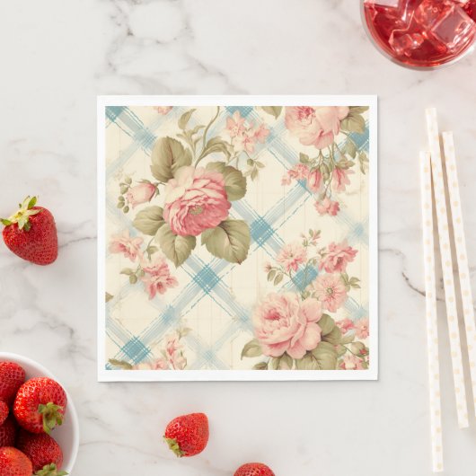 Serviette En Papier Jolie ferme Rustique Roses Roses Rose (En situation)