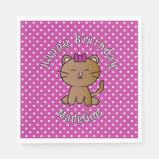 Serviette En Papier Jolie fête d'anniversaire de chatte mauve (Devant)