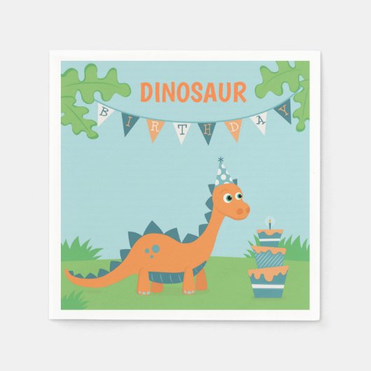 Serviette En Papier Jolie fête d'anniversaire de dinosaure orange (Devant)