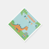 Serviette En Papier Jolie fête d'anniversaire de dinosaure orange (Coin)