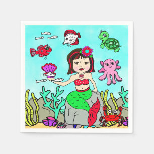 Serviette En Papier Jolie fête d'anniversaire de sirène asiatique sous
