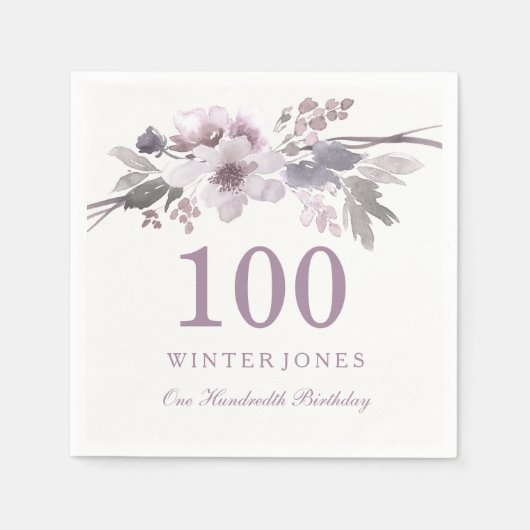 Serviette En Papier Jolie Fête d'anniversaire des 100 ans Fleur Violet (Devant)