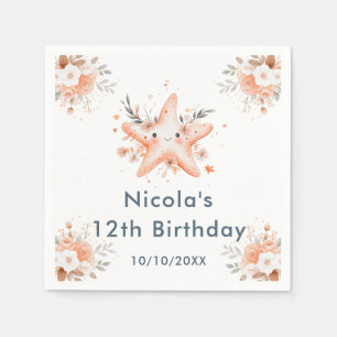 Serviette En Papier Jolie fête d'anniversaire étoile de mer florale