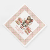 Serviette En Papier Jolie Fête d'Anniversaire Fleurie Rose Champignon  (Coin)