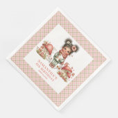 Serviette En Papier Jolie Fête d'Anniversaire Fleurie Rose Champignon  (Coin)