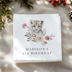 Serviette En Papier Jolie fête d'anniversaire léopard des neiges aquar