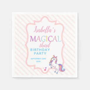 Serviette En Papier Jolie Fête d'Anniversaire Licorne Magique Rose