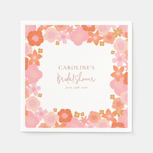 Serviette En Papier Jolie Fête de Mariage avec Bordure Florale Rose et (Devant)