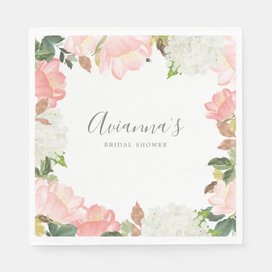 Serviette En Papier Jolie Fête de Mariage Florale Botanique Rose Blanc (Devant)