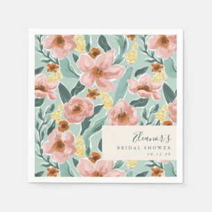 Serviette En Papier Jolie Fête de Mariage Florale Rose Pâle Menthe Sau