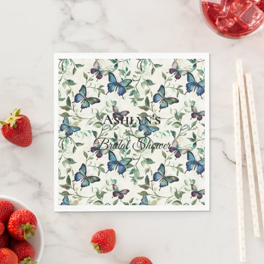 Serviette En Papier Jolie Fête des mariées de papillons bleus (En situation)