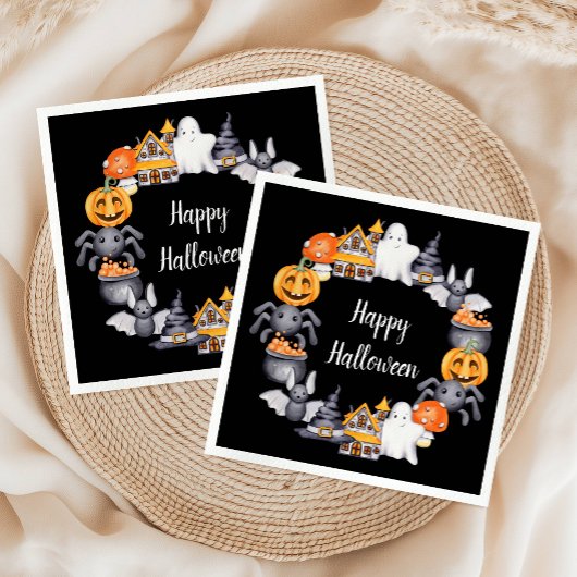 Serviette En Papier Jolie fête d'Halloween noir