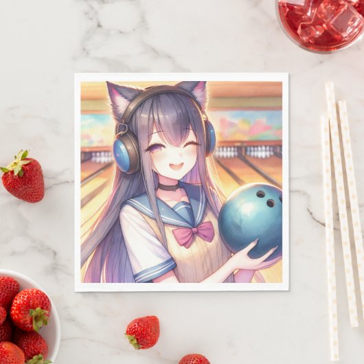 Serviette En Papier Jolie fille Anime à Bowling fête d'anniversaire (En situation)
