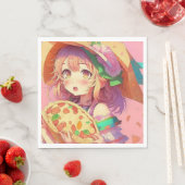 Serviette En Papier Jolie fille Anime tenant une pizza (En situation)