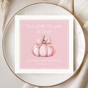 Serviette En Papier Jolie Fille au Citrouille Rose Bébé Premier Annive
