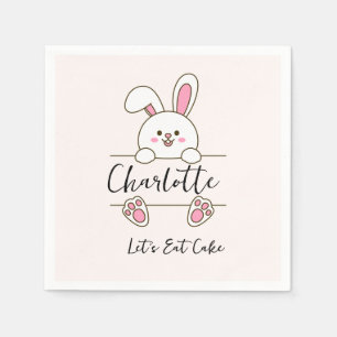 Serviette En Papier Jolie Fille au Lapin Rose, Anniversaire, Mangeons