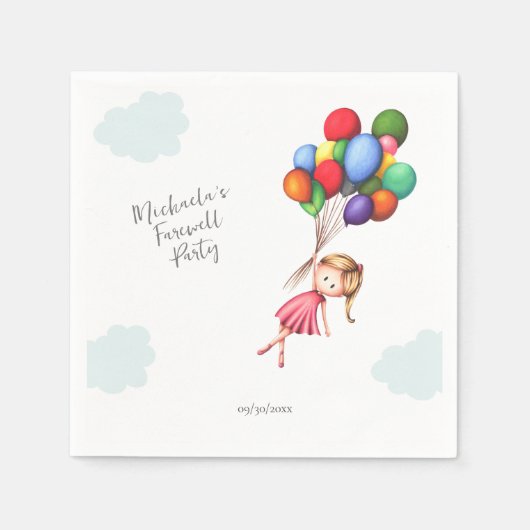 Serviette En Papier Jolie fille d'adieu avec ballons retraite (Devant)