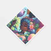 Serviette En Papier Jolie fille d'Anime noire avec anniversaire (Coin)