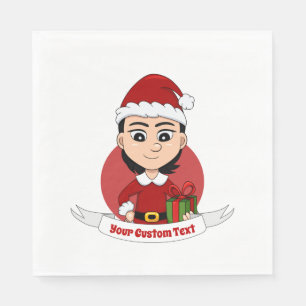 Serviette En Papier Jolie fille de Noël aux cheveux noirs courts