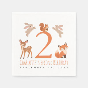 Serviette En Papier Jolie Fille Deuxième Anniversaire Fête Animaux de