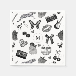 Serviette En Papier Jolie fille Noir Nom esthétique Monogramme