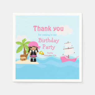 Serviette En Papier Jolie fille pirate afro-américaine en rose anniver