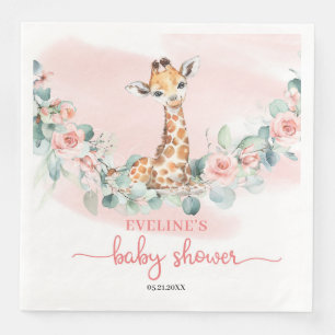 Serviette En Papier Jolie girafe d'aquarelle eucalyptus et roses blush