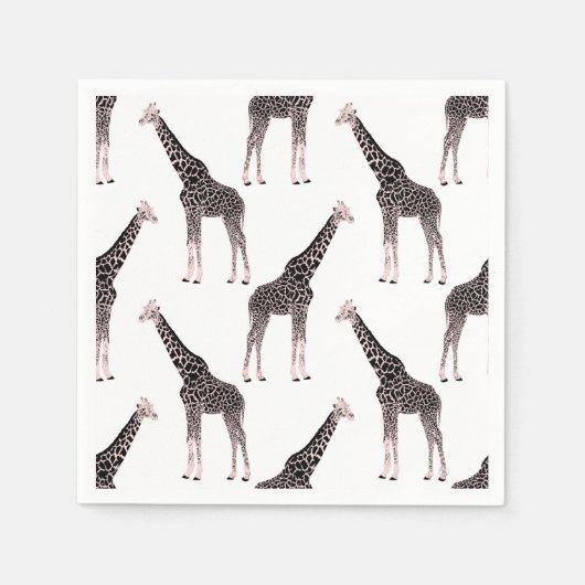 Serviette En Papier Jolie Giraffe noire blanche rose (Devant)