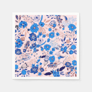 Serviette En Papier Jolie illustration florale bleu bleu azur rose