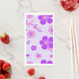 Serviette En Papier Jolie impression florale violet et rose sur Lavend