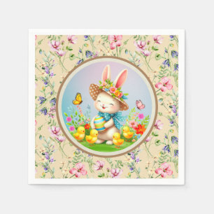 Serviette En Papier Jolie Lapin de Pâques et joyeux Fleurs de Printemp