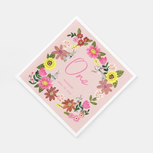 Serviette En Papier Jolie Lapin Rose Lapin Fille Anniversaire (Coin)