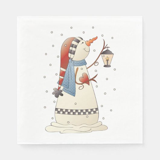 Serviette En Papier Jolie neigeuse d'hiver avec lanterne (Devant)