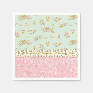 Serviette En Papier Jolie Parties scintillant rose Floral Vert Vintage