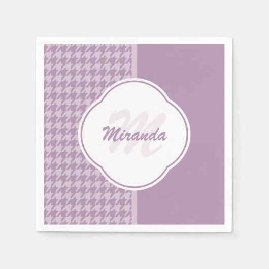 Serviette En Papier Jolie Pastel Purple Houndstooth Monogramme et nom (Devant)