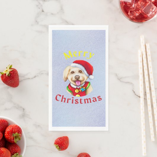 Serviette En Papier Jolie petite Père Noël Pup de Noël heureux (En situation)