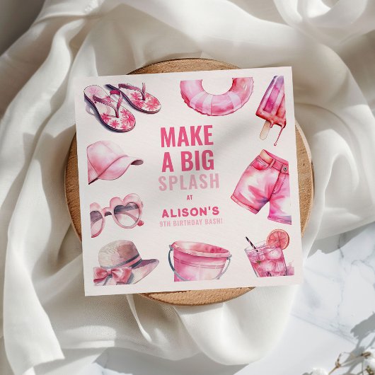 Serviette En Papier Jolie Piscine Rose Fête Été Filles Anniversaire