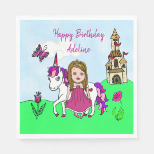 Serviette En Papier Jolie Princesse et Unicorne fête d'anniversaire