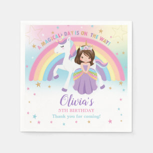 Serviette En Papier Jolie Princesse & Unicorne Anniversaire Party Arc 