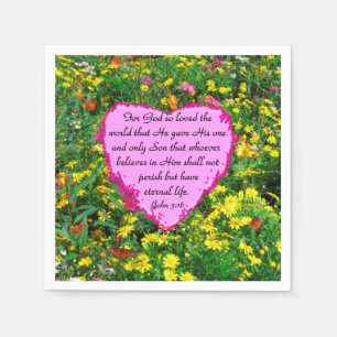 SERVIETTE EN PAPIER JOLIE ROSE FLORAL JOHN 3:16 PHOTO DESIGN