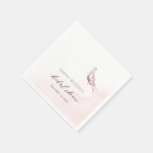 SERVIETTE EN PAPIER JOLIE ROSEUR AQUARELLE PAPILLON LUNDE DE MARIAGE (Coin)
