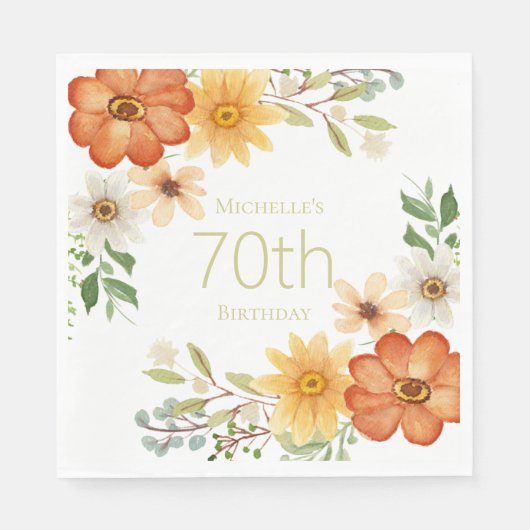 Serviette En Papier Jolie rouille jaune Fleurs blanches 70e anniversai (Devant)