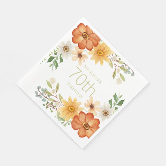 Serviette En Papier Jolie rouille jaune Fleurs blanches 70e anniversai (Coin)