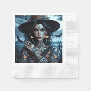 Serviette En Papier Jolie sorcière gothique avec tatouages pour fête d