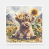Serviette En Papier Jolie Vache Highland Aux Tournesols (Devant)