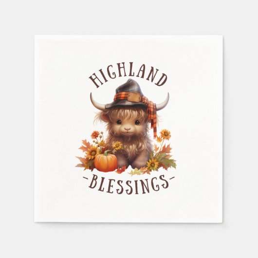 Serviette En Papier Jolie vache Highland Thanksgiving Bénédictions (Devant)