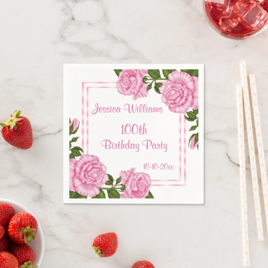 Serviette En Papier Jolies bouquets de coin rose 100e (En situation)