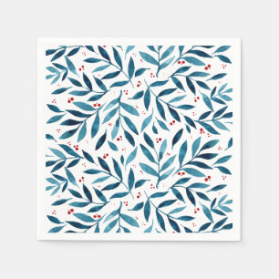 Serviette En Papier Jolies branches d'aquarelle - turquoise et rouge